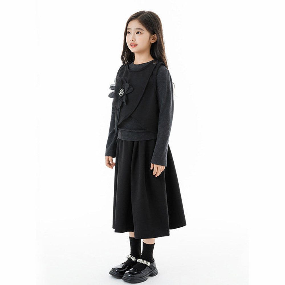 MyKids-USA® Kids Girls Grey Top, Black Sleeveless Vest and Skirt Clothing Set