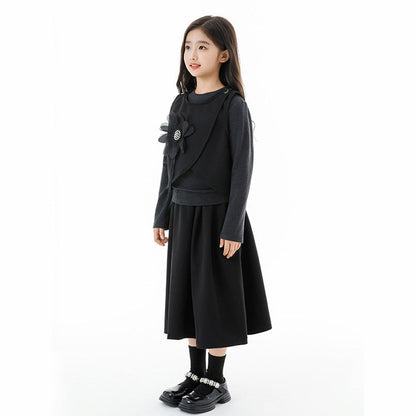 MyKids-USA® Kids Girls Grey Top, Black Sleeveless Vest and Skirt Clothing Set