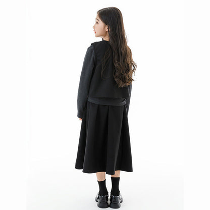 MyKids-USA® Kids Girls Grey Top, Black Sleeveless Vest and Skirt Clothing Set