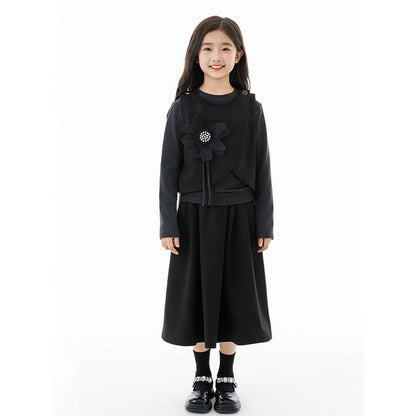 MyKids-USA® Kids Girls Grey Top, Black Sleeveless Vest and Skirt Clothing Set
