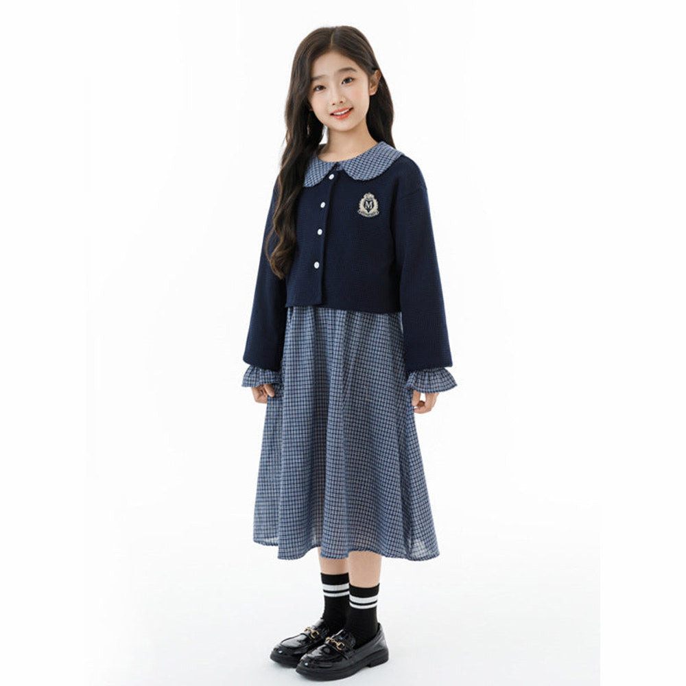MyKids-USA® Kids Girls Long Sleeves Houndstooth Dress and Preppy Coat Clothing Set