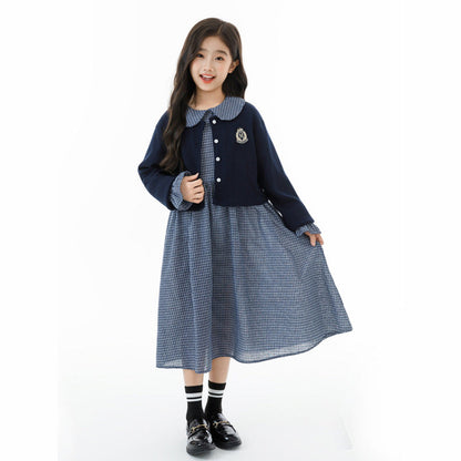 MyKids-USA® Kids Girls Long Sleeves Houndstooth Dress and Preppy Coat Clothing Set