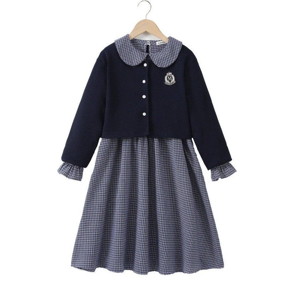 MyKids-USA® Kids Girls Long Sleeves Houndstooth Dress and Preppy Coat Clothing Set