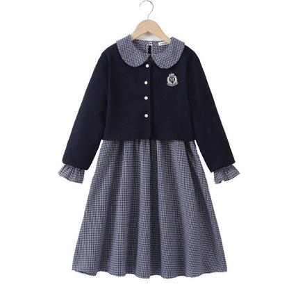 MyKids-USA® Kids Girls Long Sleeves Houndstooth Dress and Preppy Coat Clothing Set