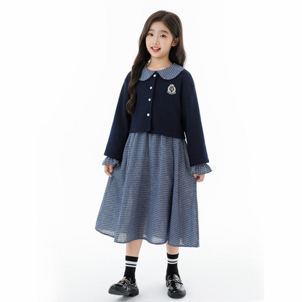 MyKids-USA® Kids Girls Long Sleeves Houndstooth Dress and Preppy Coat Clothing Set