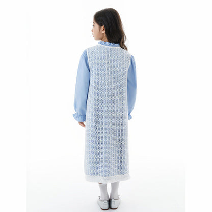 MyKids-USA® Kids Girls Long Sleeves Solid Color Blue Dress and Hollow-out Vest Clothing Set