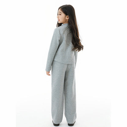 MyKids-USA® Kids Girls Long Sleeves Preppy Pattern Coat and Plain Pants Clothing Set
