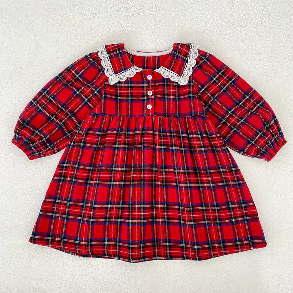 MyKids-USA® Baby Girls Plaid Pattern Long-sleeved Turn-down Collar Onesies and Dress – Princess Sister Matching Set