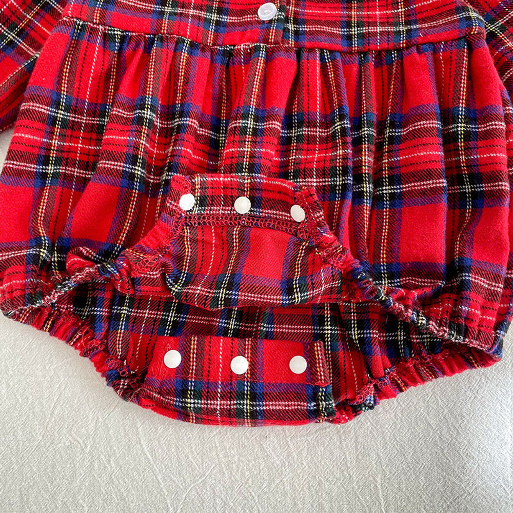 MyKids-USA® Baby Girls Plaid Pattern Long-sleeved Turn-down Collar Onesies and Dress – Princess Sister Matching Set