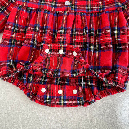 MyKids-USA® Baby Girls Plaid Pattern Long-sleeved Turn-down Collar Onesies and Dress – Princess Sister Matching Set