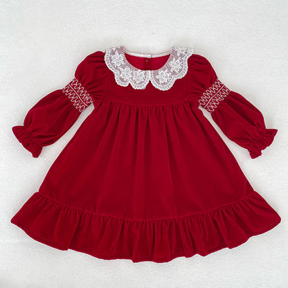MyKids-USA® Baby Girls Lace Trim Collar Long-sleeved Bodysuit and Dress – Princess Sister Matching Set