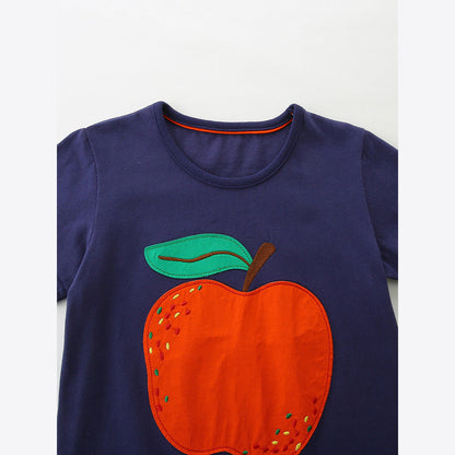 MyKids-USA® Girls’ Apple Pattern Short Sleeves T-shirt in European and American Style