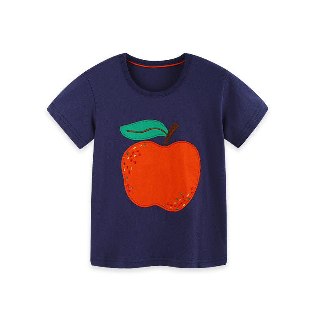 MyKids-USA® Girls’ Apple Pattern Short Sleeves T-shirt in European and American Style