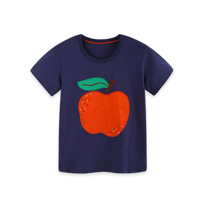 MyKids-USA® Girls’ Apple Pattern Short Sleeves T-shirt in European and American Style