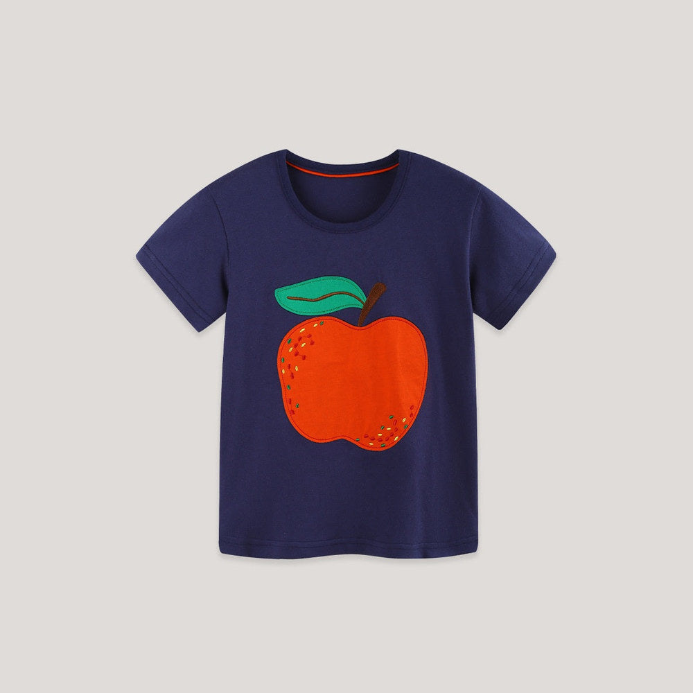 MyKids-USA® Girls’ Apple Pattern Short Sleeves T-shirt in European and American Style