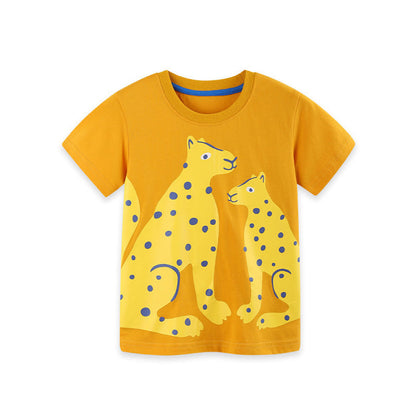 Summer Arrival Boys’ Leopard Pattern Short Sleeves T-shirt in European and American Style