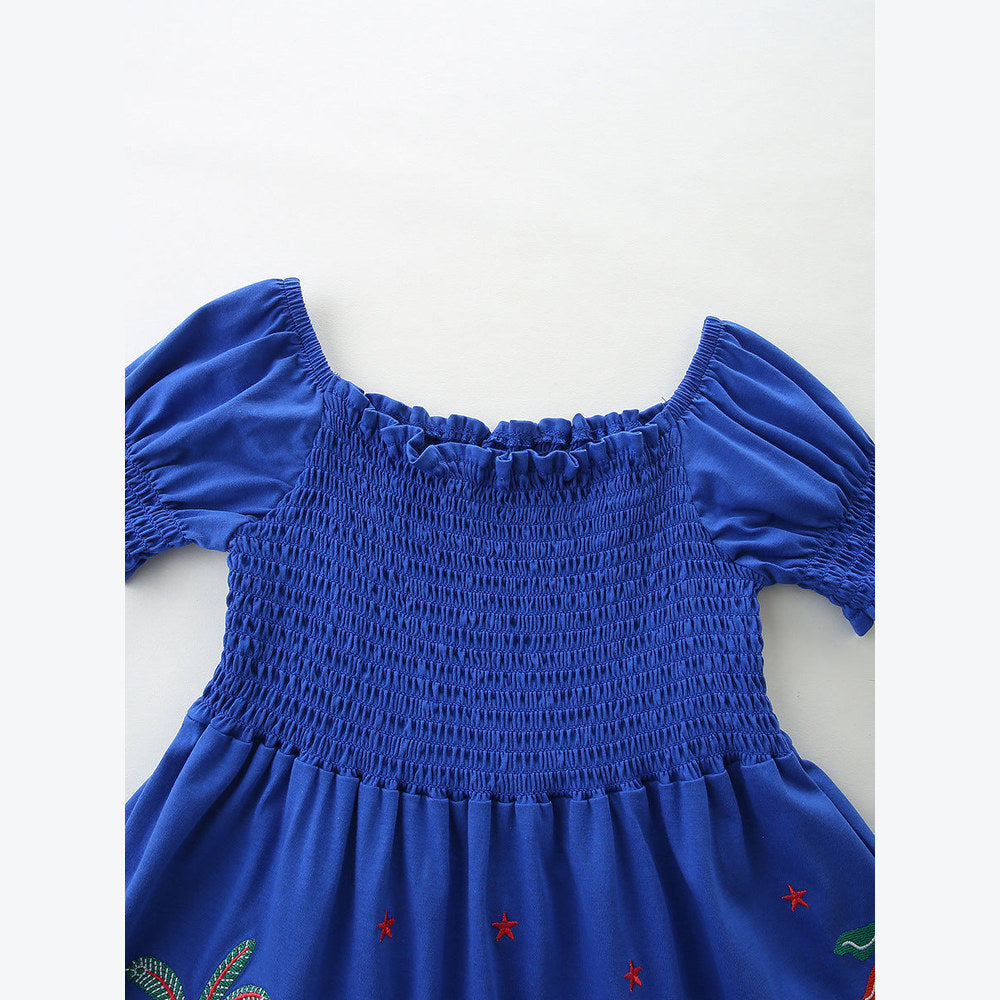 Summer Hot Selling Cute Cartoon Pattern Short Sleeves Dress for Stylish Girls