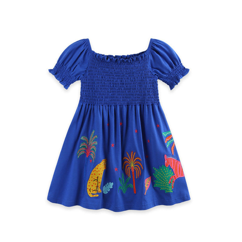 Summer Hot Selling Cute Cartoon Pattern Short Sleeves Dress for Stylish Girls