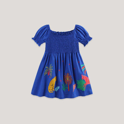 Summer Hot Selling Cute Cartoon Pattern Short Sleeves Dress for Stylish Girls