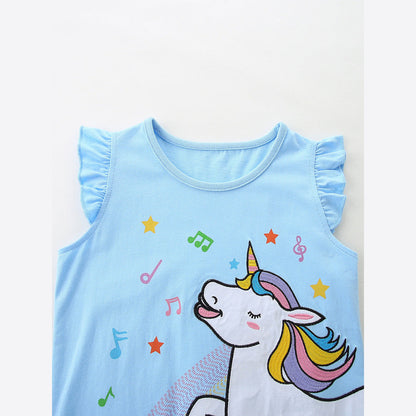 Mykids-USA Arrival Summer Baby Kids Girls Fly Sleeves Cartoon Pattern Vest and Shorts Clothing Set