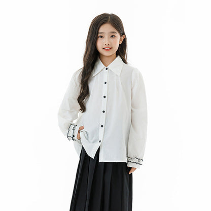 MyKids-USA® Kids Girls Long Sleeves Casual Turn-down Collar Shirt