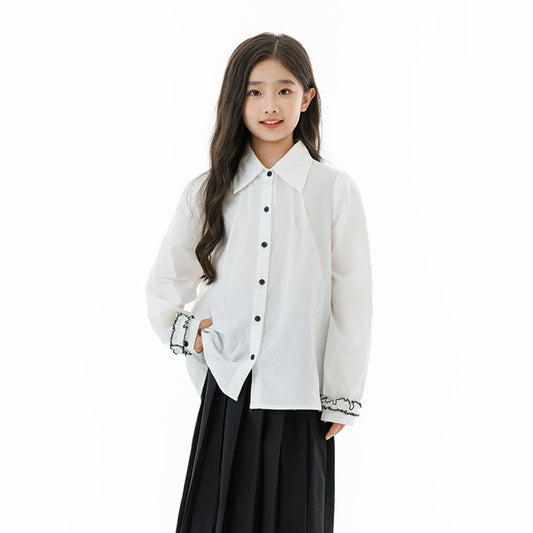 MyKids-USA Arrival Autumn Kids Girls Long Sleeves Casual Turn-down Collar Shirt