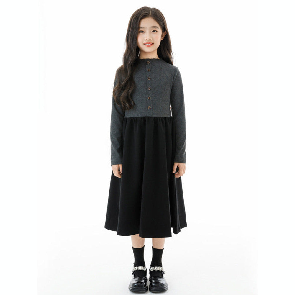 MyKids-USA® Long Sleeves Color Patchwork One-Piece Dress for Stylish Girls