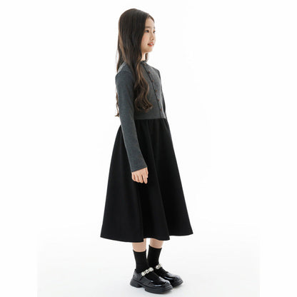 MyKids-USA® Long Sleeves Color Patchwork One-Piece Dress for Stylish Girls