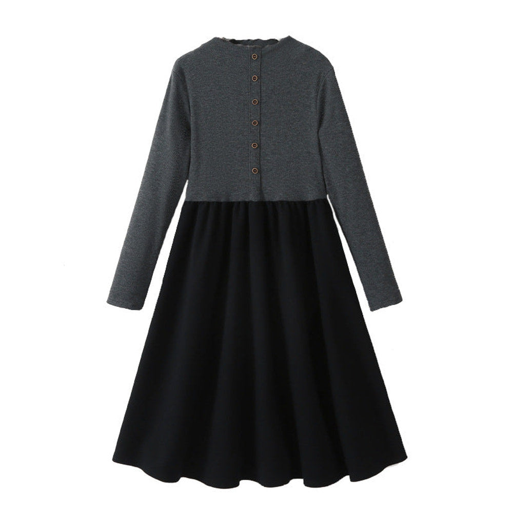 MyKids-USA® Long Sleeves Color Patchwork One-Piece Dress for Stylish Girls