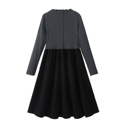 MyKids-USA® Long Sleeves Color Patchwork One-Piece Dress for Stylish Girls