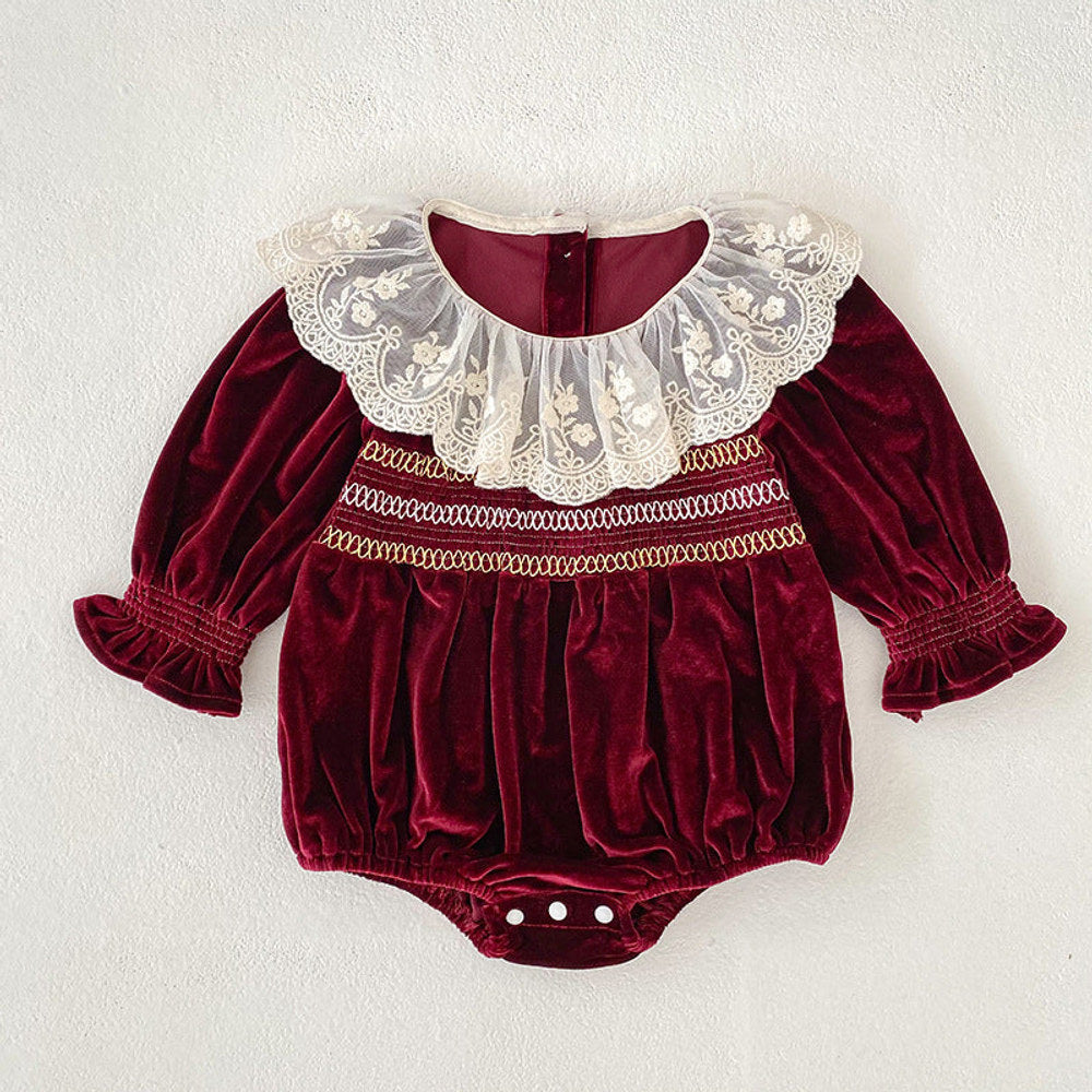 MyKids-USA® Baby Girls Lace Trim Collar Long-sleeved Bodysuit or Dress – Princess Sister Matching