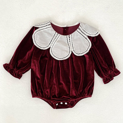 MyKids-USA® Baby Girls Long-sleeved Color Patchwork Flowers Collar Red Bodysuit or Dress – Princess Sister Matching