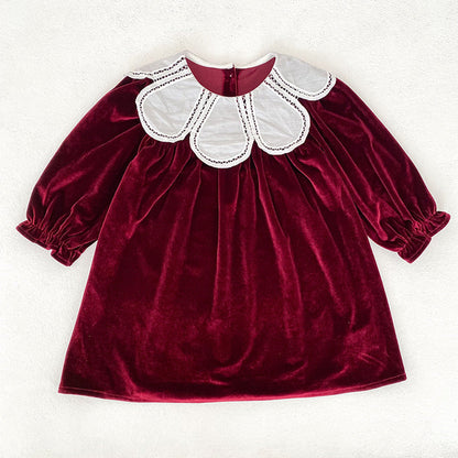 MyKids-USA® Baby Girls Long-sleeved Color Patchwork Flowers Collar Red Bodysuit or Dress – Princess Sister Matching