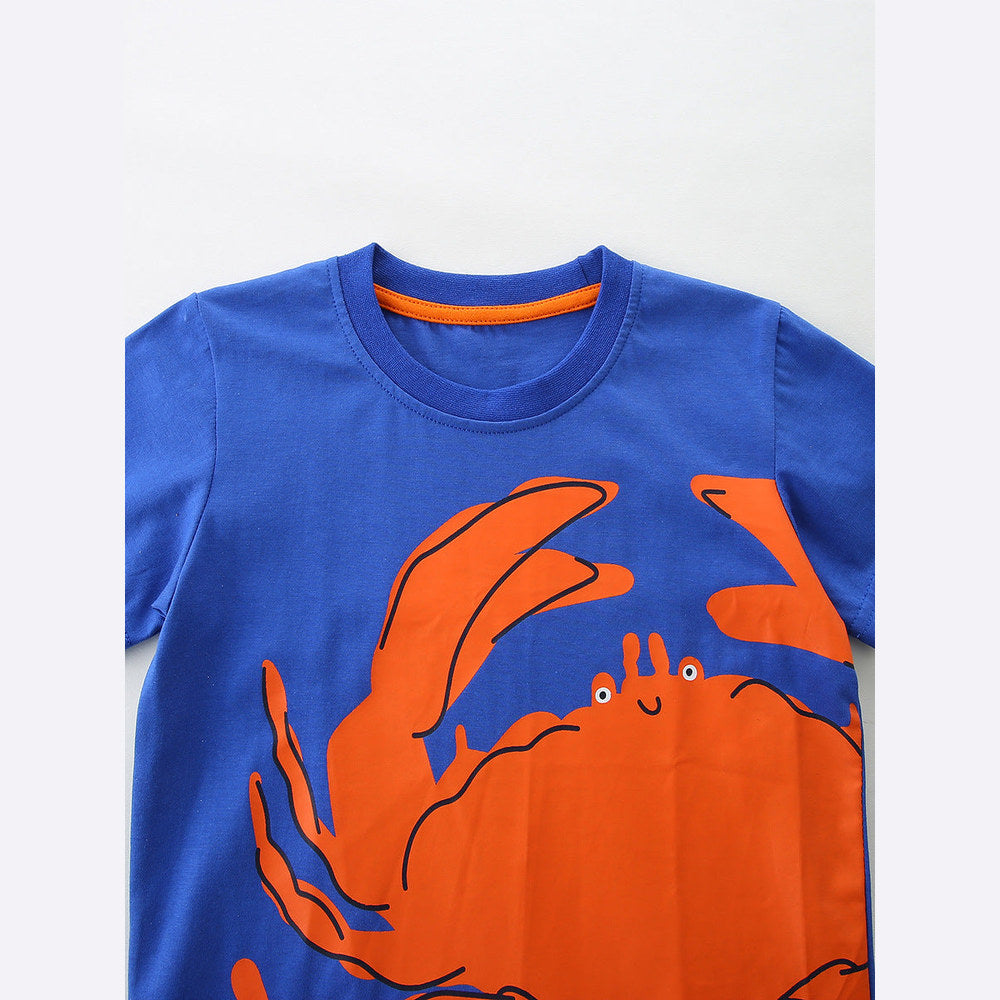 MyKids-USA® Summer Arrival Boys’ Crab Pattern Short Sleeves T-shirt in European and American Style