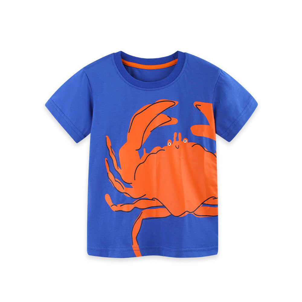 MyKids-USA® Summer Arrival Boys’ Crab Pattern Short Sleeves T-shirt in European and American Style