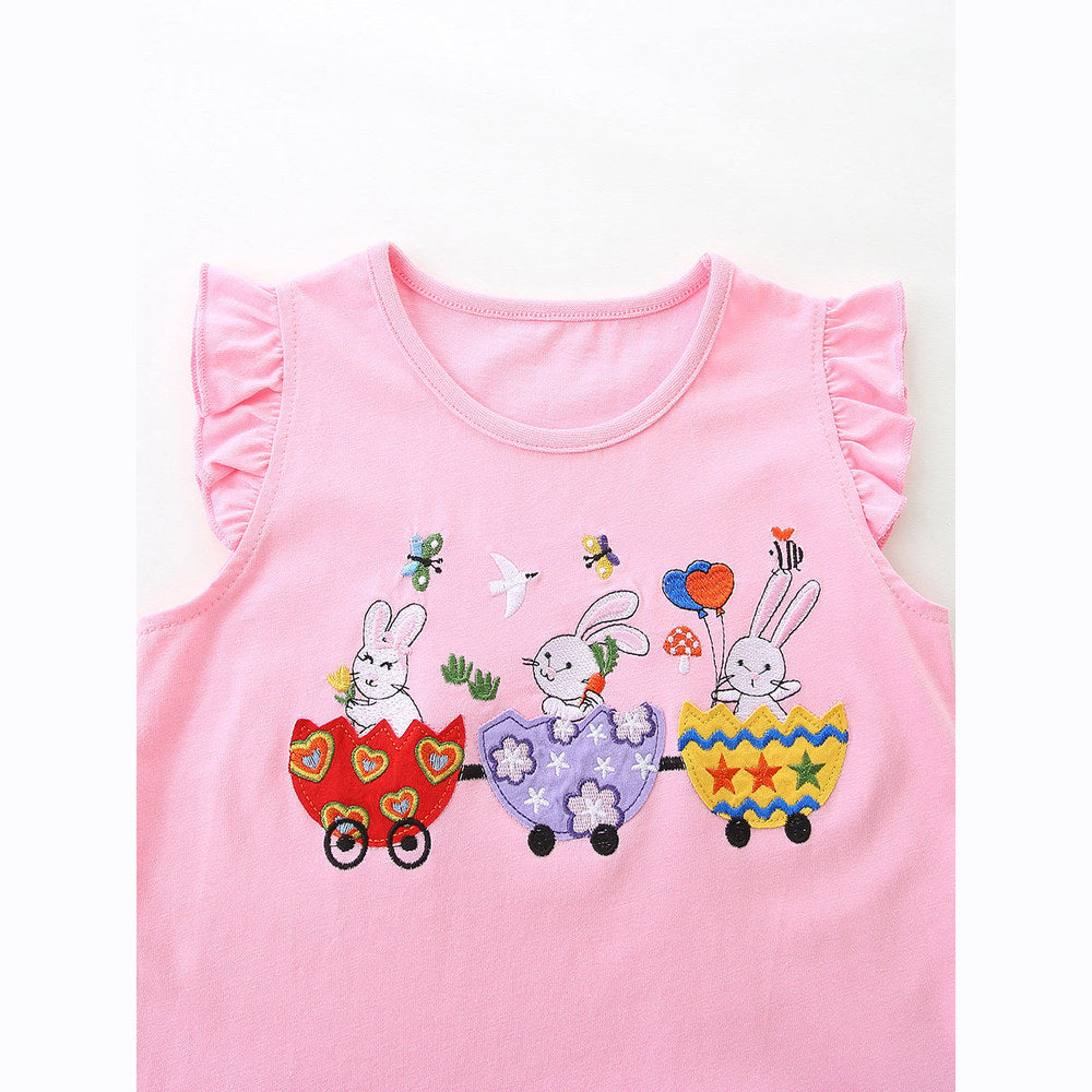 MyKids-USA® Arrival Summer Baby Kids Girls Fly Sleeves Cartoon Pattern Vest and Plaid Shorts Clothing Set