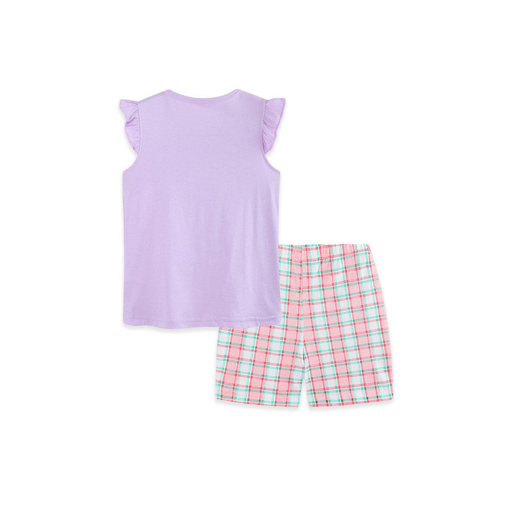 MyKids-USA® Arrival Summer Baby Kids Girls Fly Sleeves Letters Pattern Vest and Plaid Shorts Clothing Set