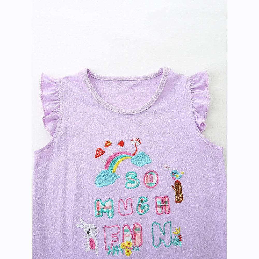 MyKids-USA® Arrival Summer Baby Kids Girls Fly Sleeves Letters Pattern Vest and Plaid Shorts Clothing Set