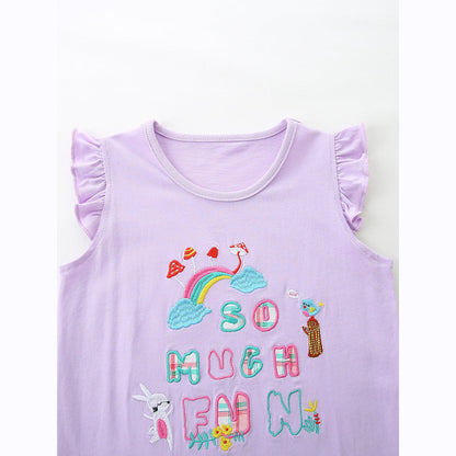 MyKids-USA® Arrival Summer Baby Kids Girls Fly Sleeves Letters Pattern Vest and Plaid Shorts Clothing Set