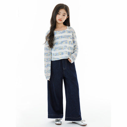 MyKids-USA® Arrival Autumn Kids Girls Long Sleeves Striped Pattern Top and Plain Vest Clothing Set