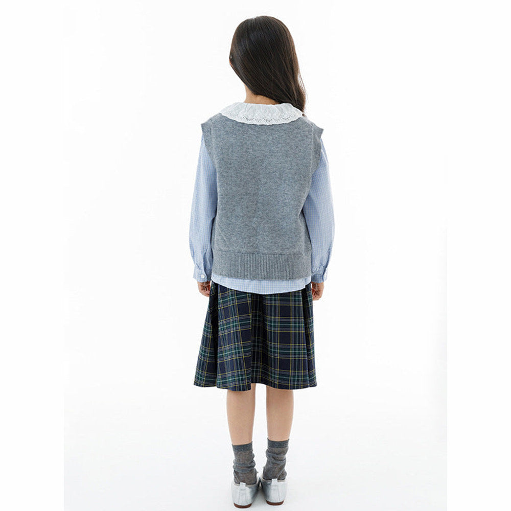 MyKids-USA® Arrival Autumn Kids Girls Long Sleeves Plaid Pattern Shirt and Knitted Vest Clothing Set