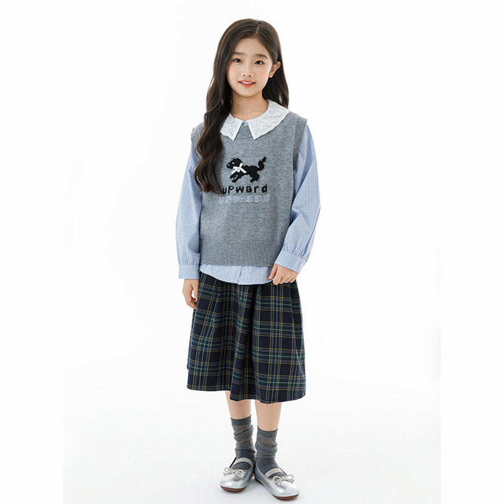 MyKids-USA® Arrival Autumn Kids Girls Long Sleeves Plaid Pattern Shirt and Knitted Vest Clothing Set