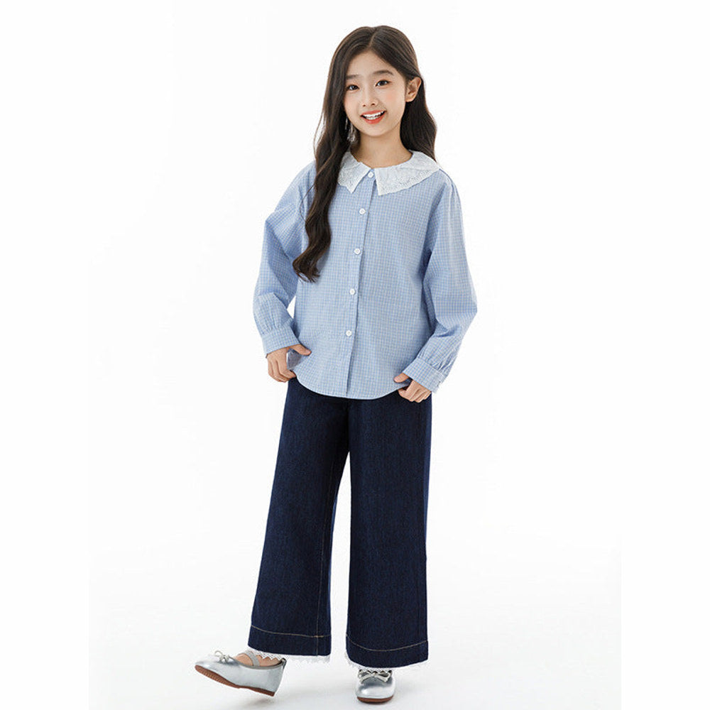 MyKids-USA® Arrival Autumn Kids Girls Long Sleeves Plaid Pattern Shirt and Knitted Vest Clothing Set