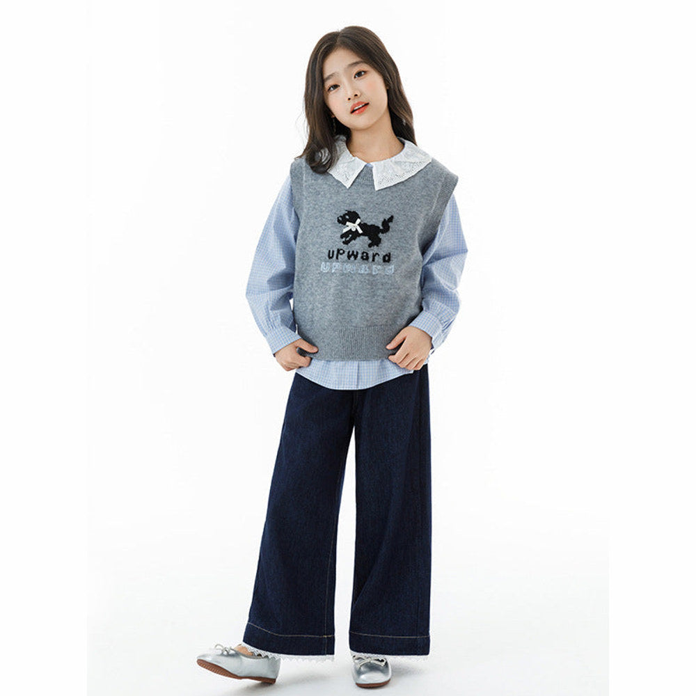 MyKids-USA® Arrival Autumn Kids Girls Long Sleeves Plaid Pattern Shirt and Knitted Vest Clothing Set