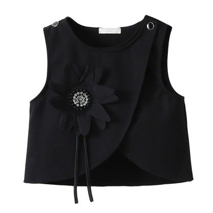 MyKids-USA® Arrival Autumn Kids Girls Long Sleeves Embroidery Dress and Black Beaded Vest Clothing Set