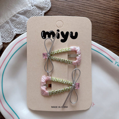 MyKids-USA® Collection of Handmade Fabric Wrapped Triangle Hollow Hair Clips