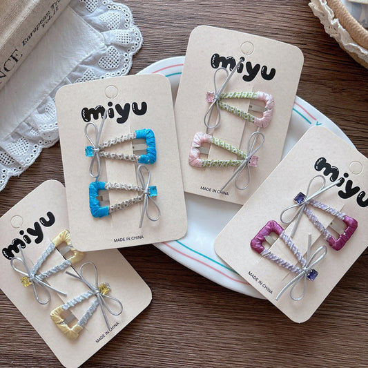 MyKids-USA® Collection of Handmade Fabric Wrapped Triangle Hollow Hair Clips