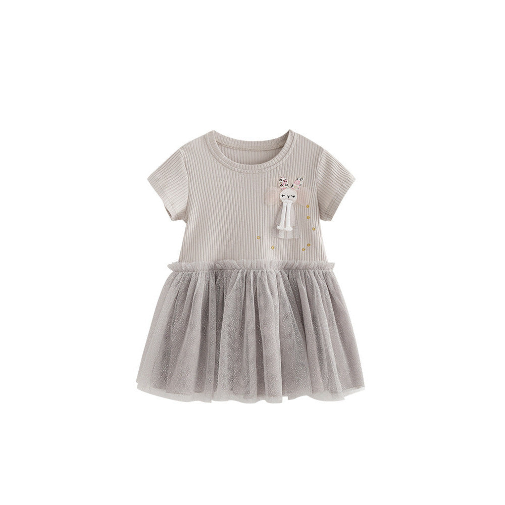 MyKids-USA® Summer Hot Selling Cute Cartoon Pattern Short Sleeves Tulle Dress for Stylish Girls