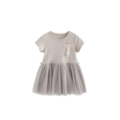 MyKids-USA® Summer Hot Selling Cute Cartoon Pattern Short Sleeves Tulle Dress for Stylish Girls
