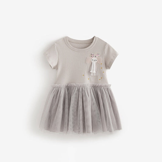 MyKids-USA® Cute Cartoon Pattern Short Sleeves Tulle Dress for Stylish Girls